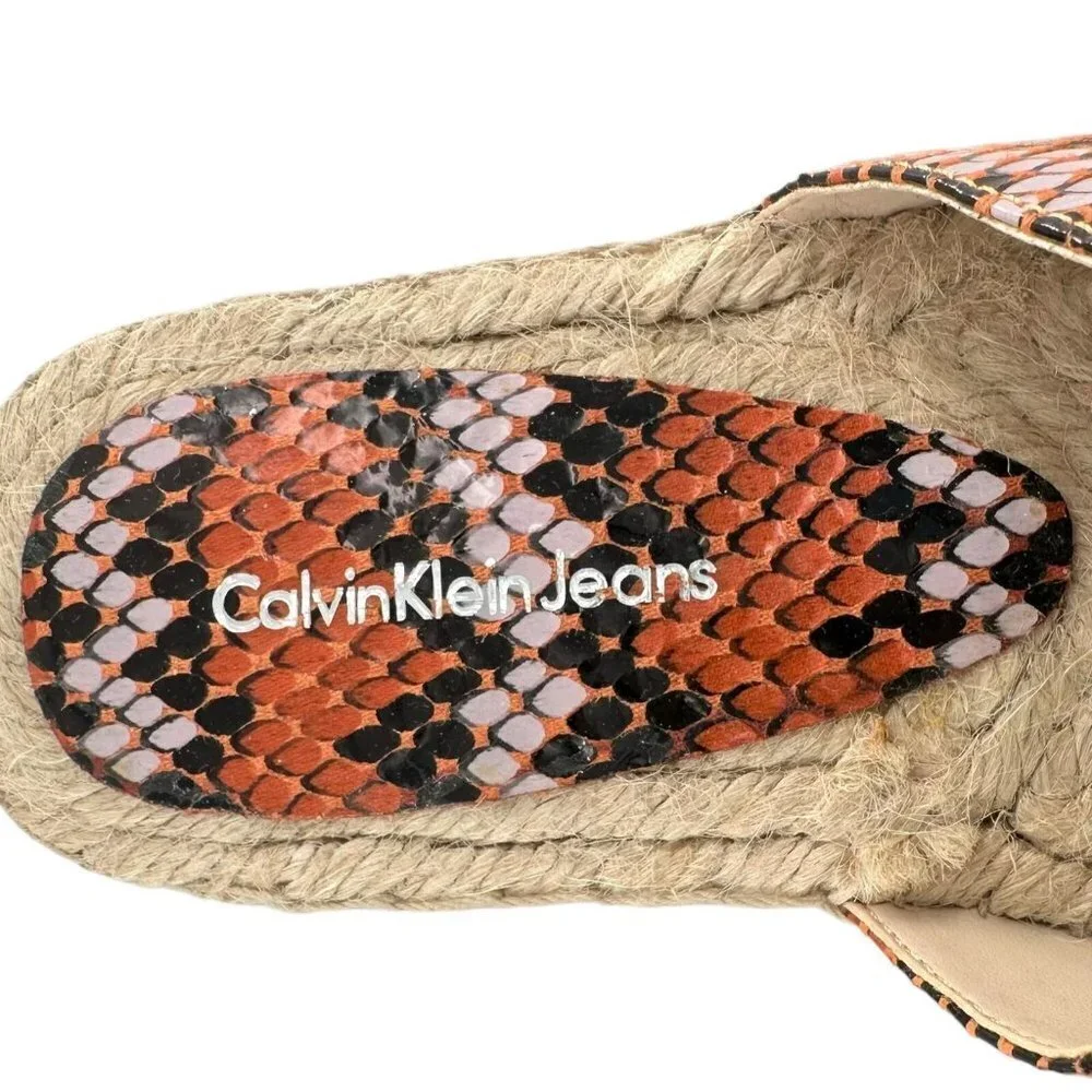 NEW Calvin Klein Pessa Chevron Snake Espadrille Slides in Tangerine Size 6.5